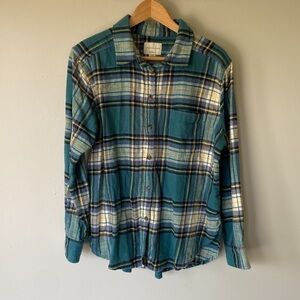 AMERICAN Eagle oversized fit boyfriend plaid flannel button down shirt Sz S